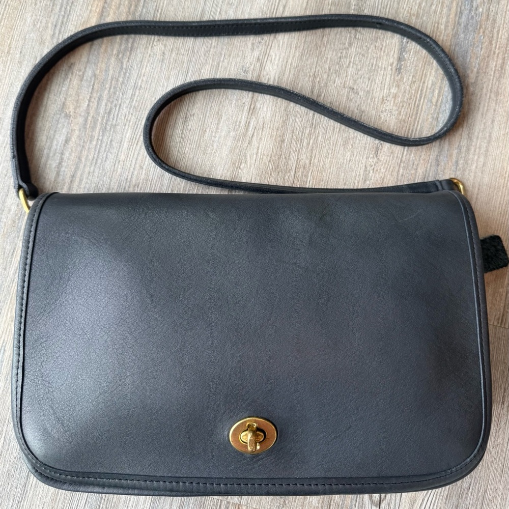 Vintage Coach Convertible Clutch Crossbody Black Leather Made in USA